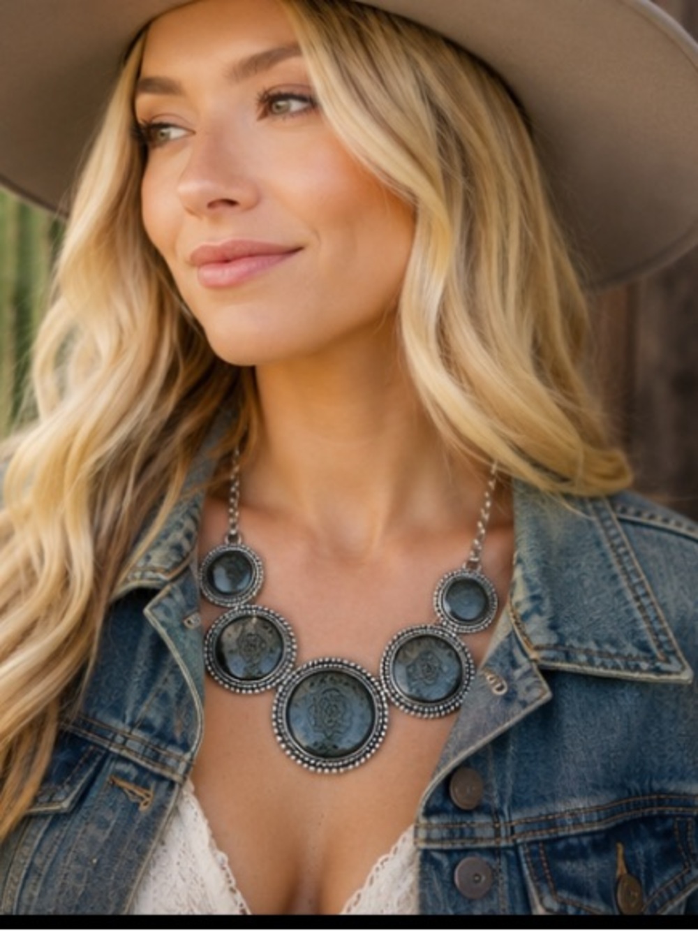 Silver Tone Sage Green Medallion Statement Necklace Boho Moroccan Festival 24”